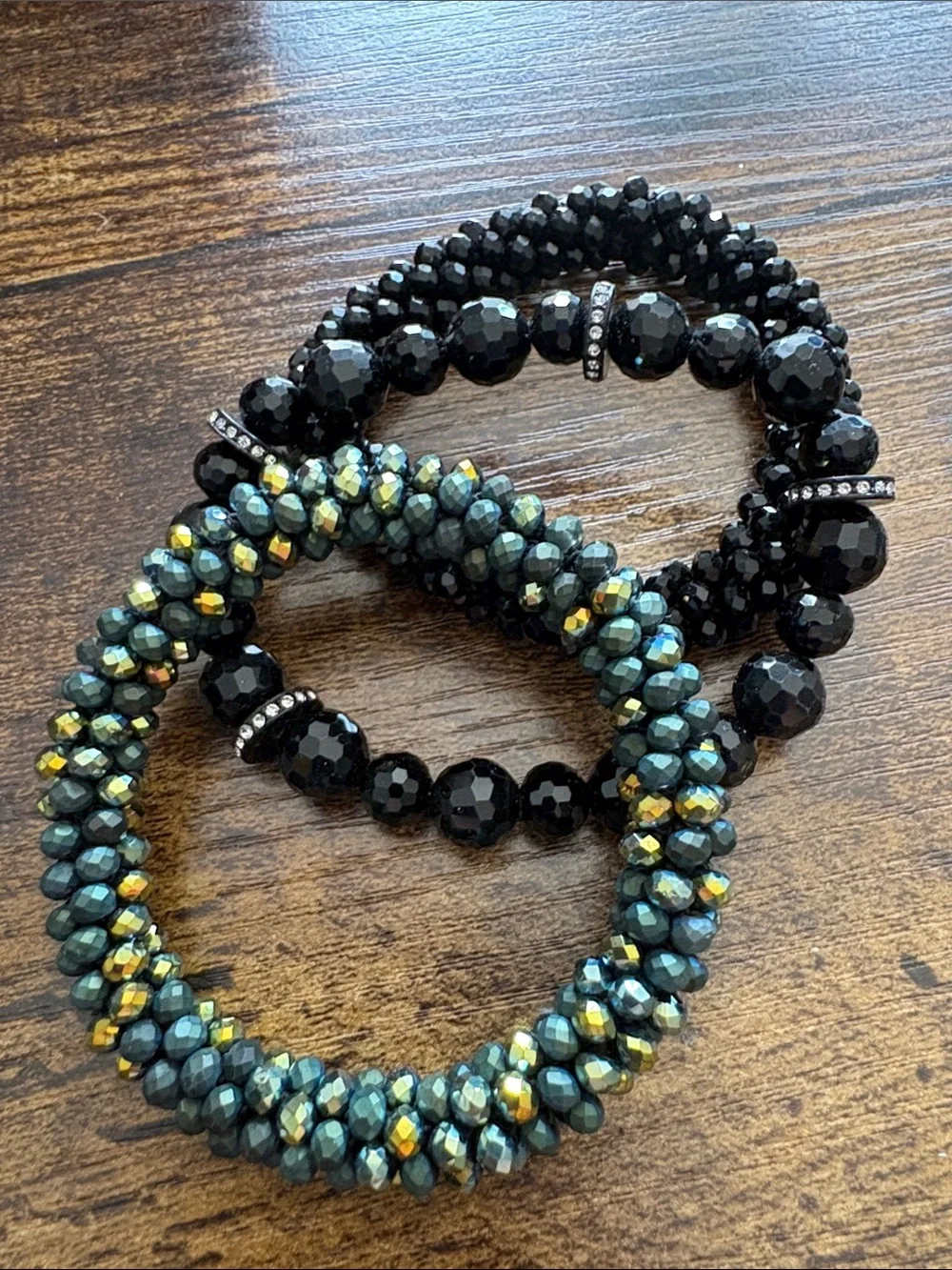 Simply Vera—Mixed Bead Stretch Bracelet Set - Black, Gold, Aqua, Gray